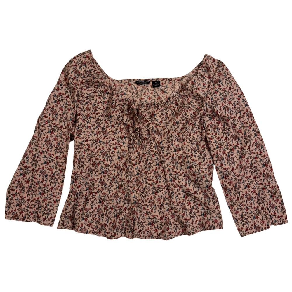 Y2K Vtg American Eagle Women's Retro Floral Lace Up Sweetheart Top Size 14